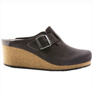 Papillio Birkenstock Fanny Grey Suede Buckle Wedge Clog 42